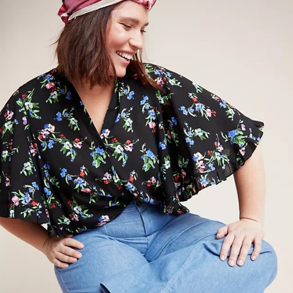 Anthropologie Maeve Aveiro Flutter Sleeve Floral Blouse - Picture 3 of 9